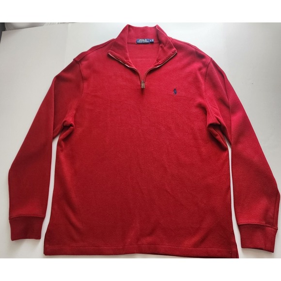 Polo Ralph Lauren Red 1/2 Half Zip Sweater Navy Blue Pony-Large - Picture 1 of 10